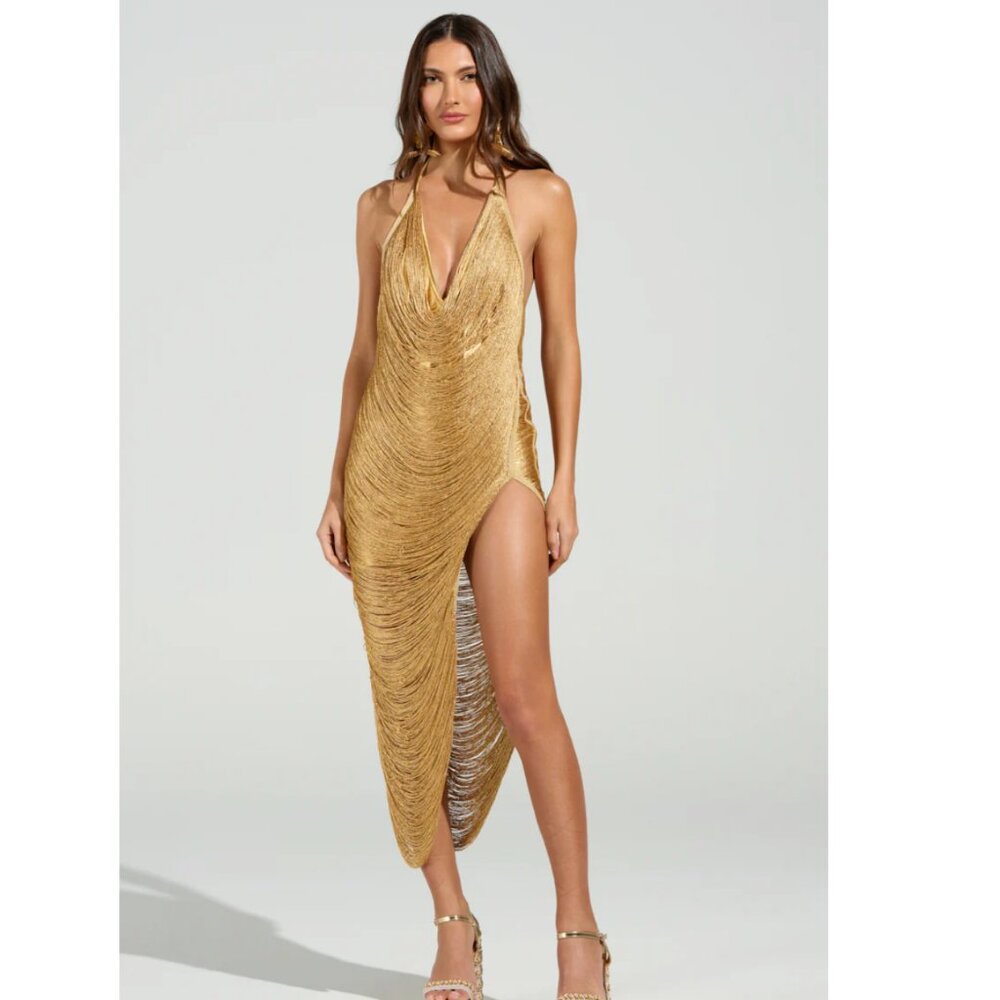 Gold Evening Midi Dress